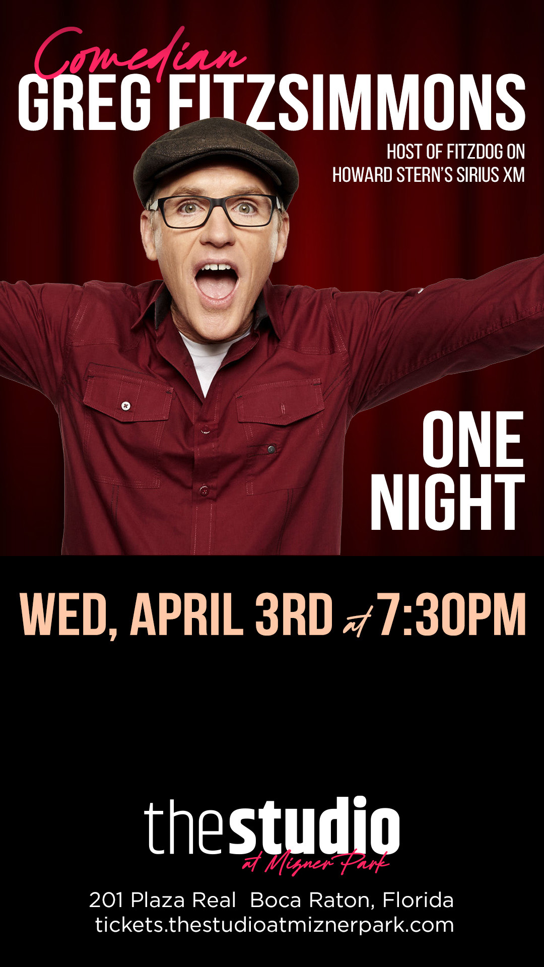 GIVEAWAY — Greg Fitzsimmons at The Studio at Mizner Park in Boca Raton